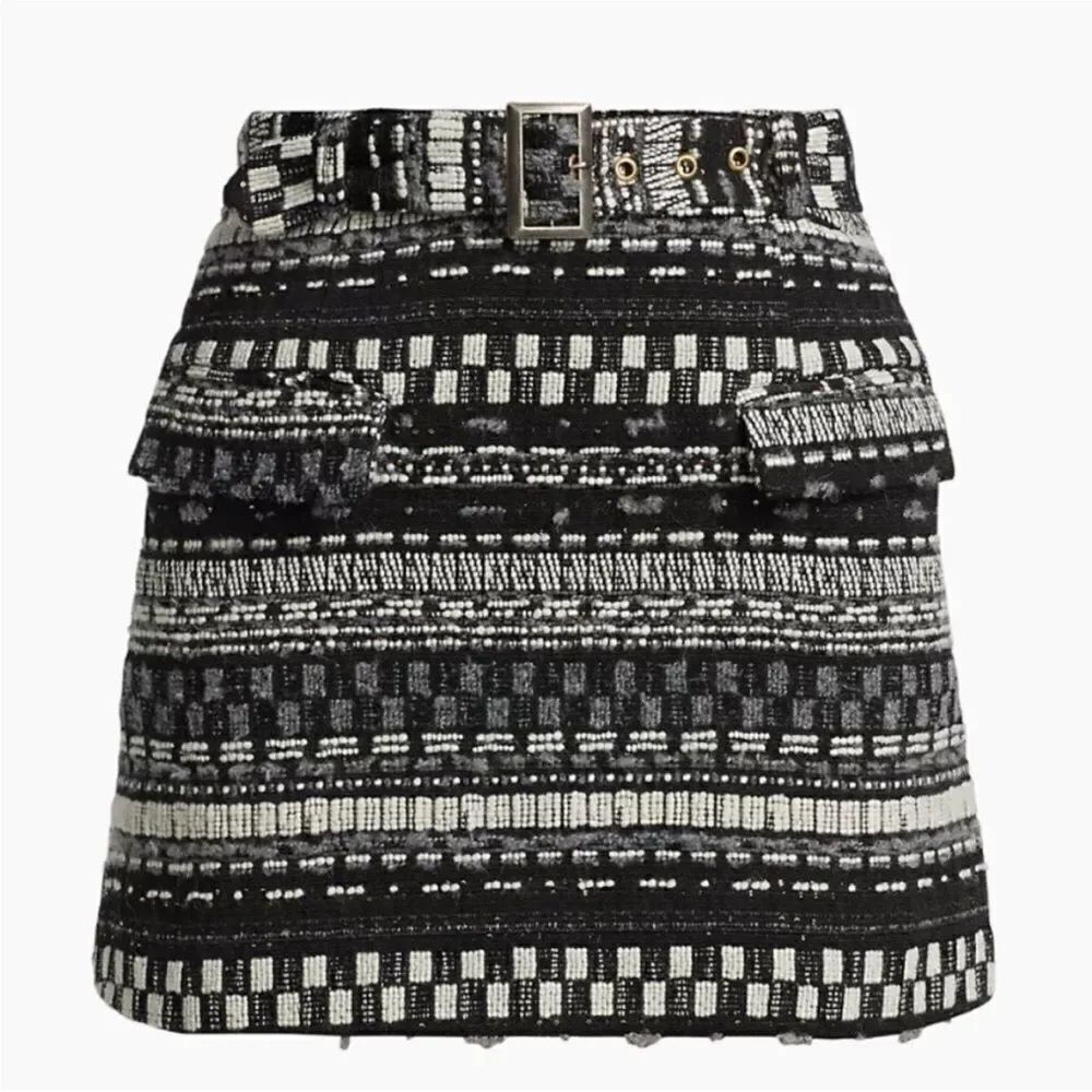 NWT Ramy Brook Black and White mini belted skirt, US4